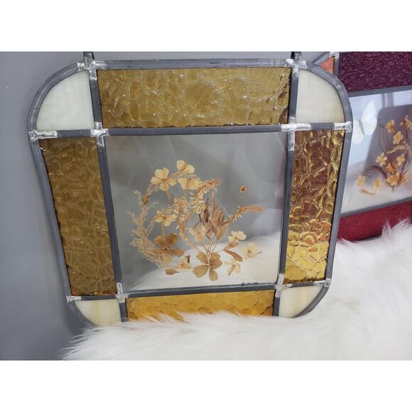 Vintage Real Butterfly Dried Pressed Flower Stained Glass Sun Catcher Decor Boho - Picture 2 of 14